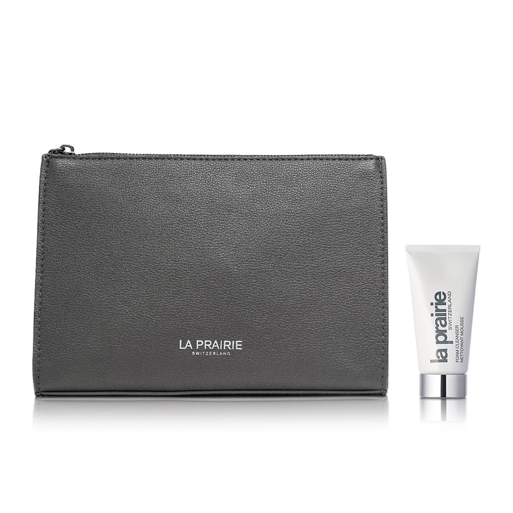 La Prairie cosmetics bag and cleanser